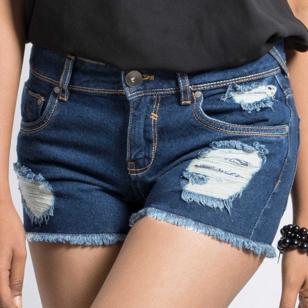 OLGYN Women’s Ripped Medium Blue Denim Shorts - Picture 4 of 4